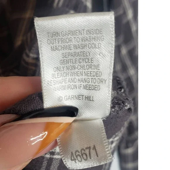 Garnet Hill Organic Cotton Shirt Gauze Button Down Plaid Gray Women 8 Top Collar - Picture 5 of 8